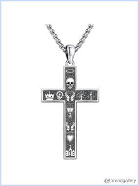 Sterling Silver Skull Cross Pendant Necklace Gothic Religious 22 in